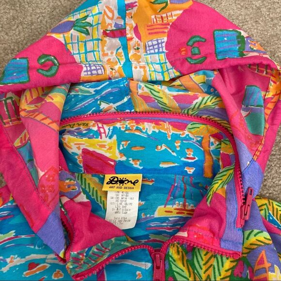 Vintage Ken Done 1990 windbreaker Jacket Turquoise Blue Pink size small - Picture 10 of 12
